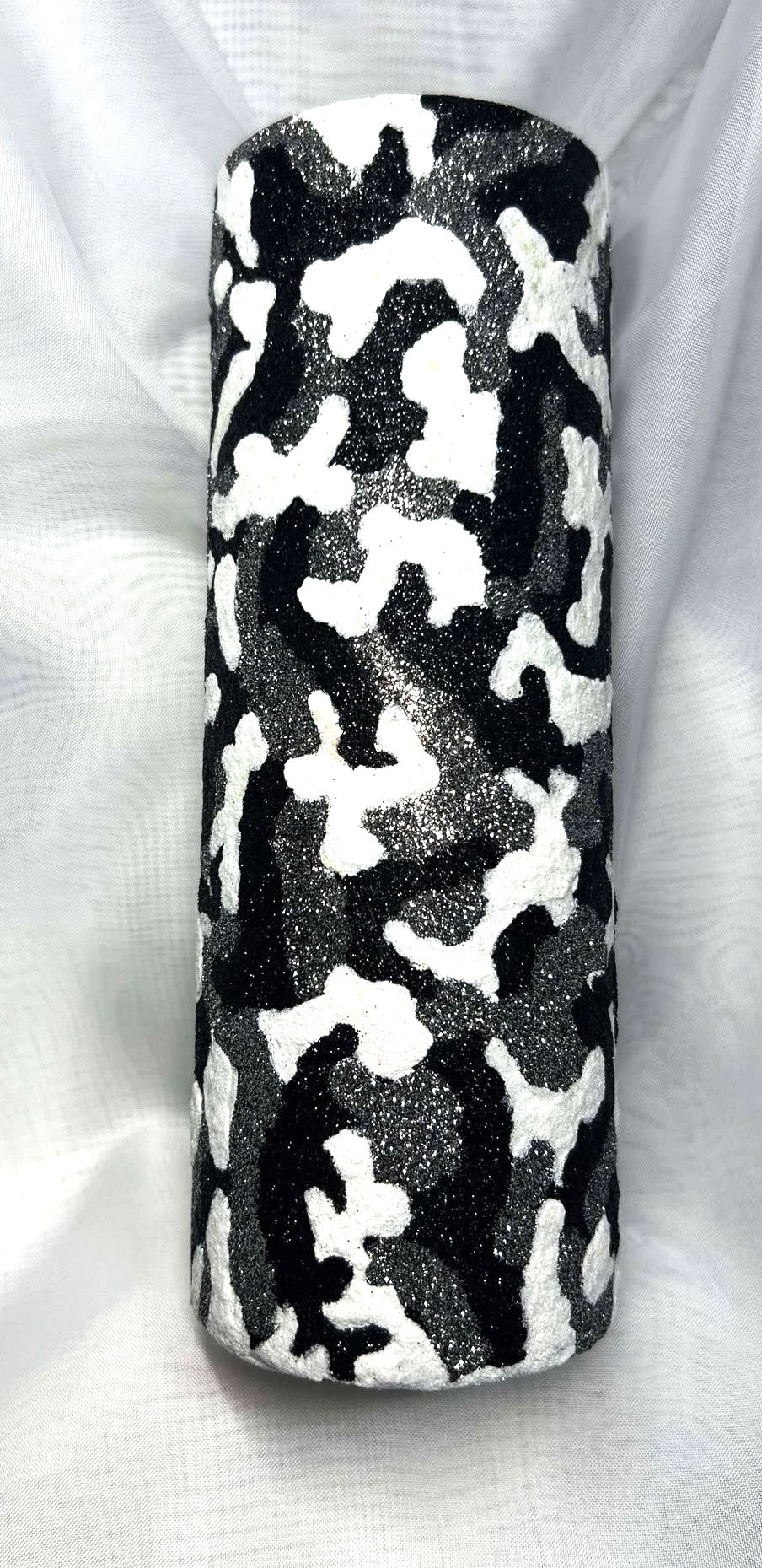 Hand painted and glittered Black and White Camo Tumbler - 20oz