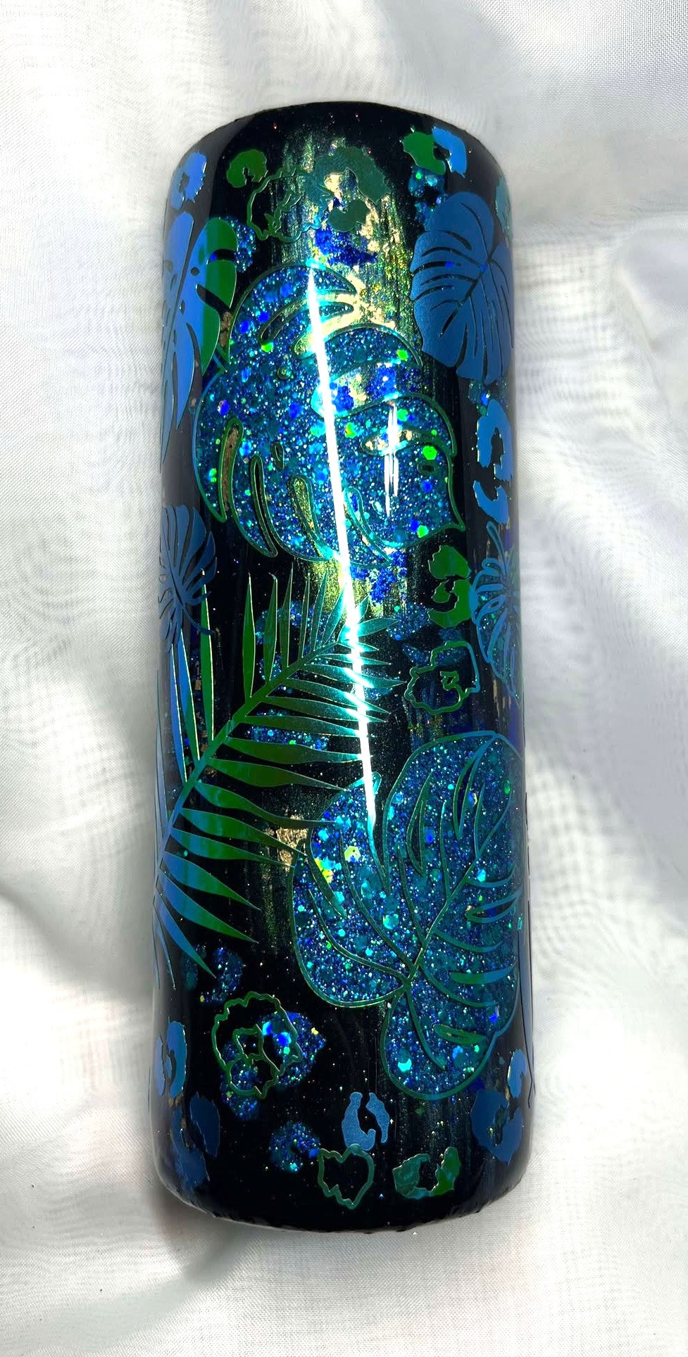 Peek a Boo Monstera with chunky glitter Tumbler - 20oz