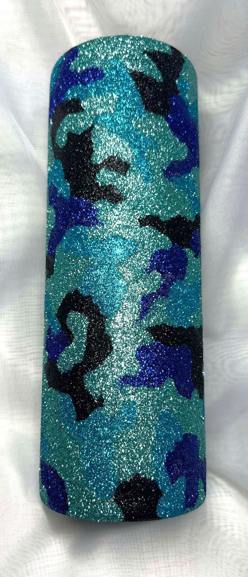 Hand painted and glittered Blues Camo Tumbler - 20oz