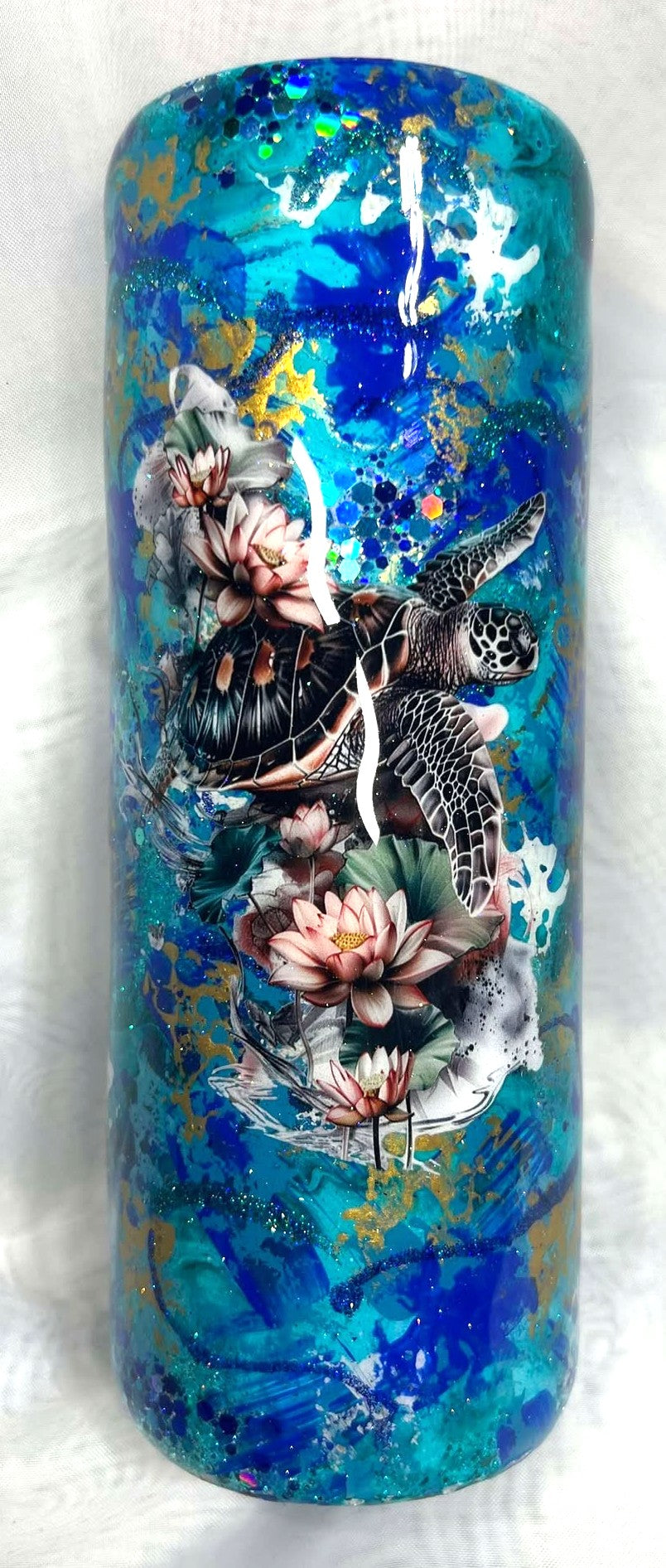 Blue Hand Painted with Turtle Tumbler - 20oz
