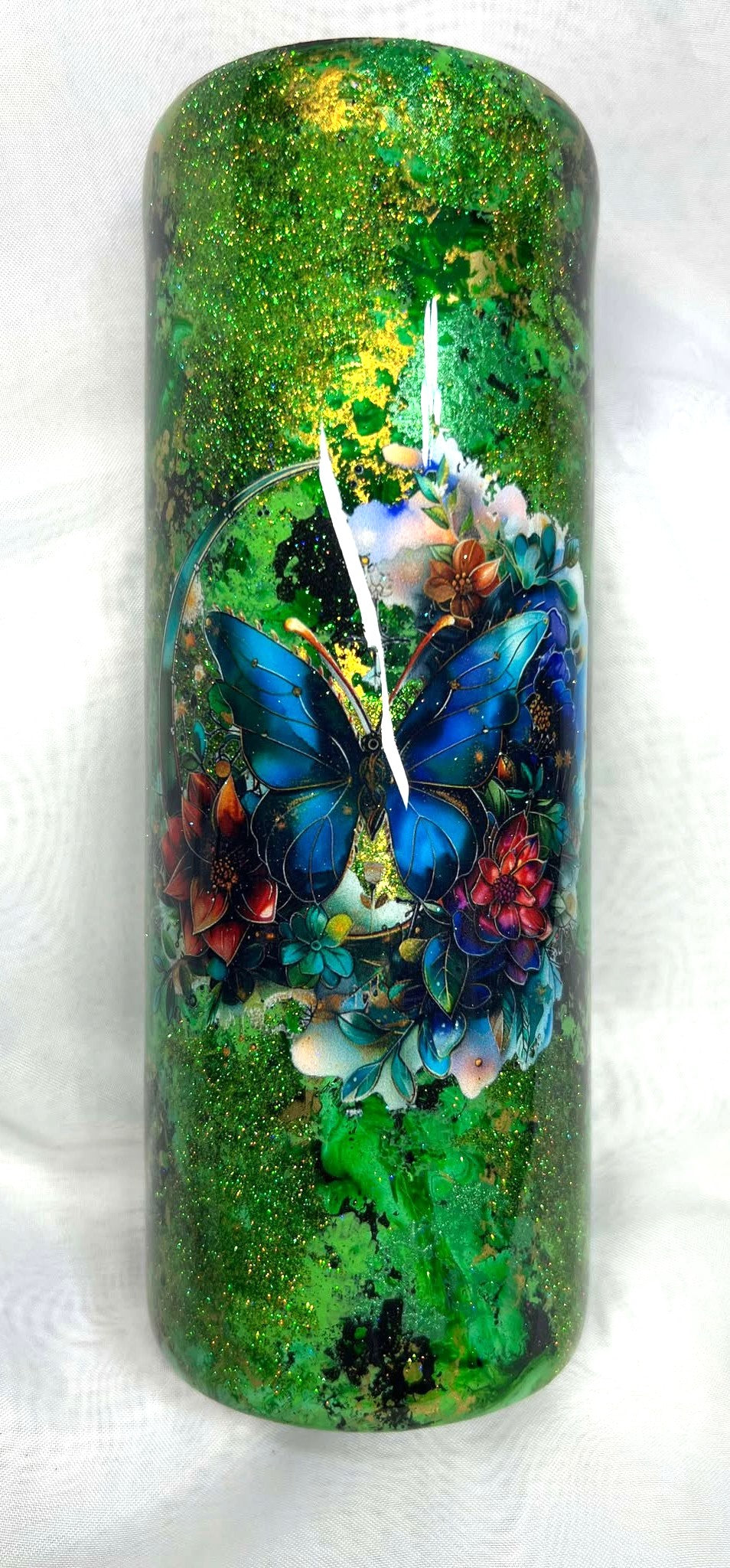 Green Hand Painted with Butterfly Tumbler - 20oz