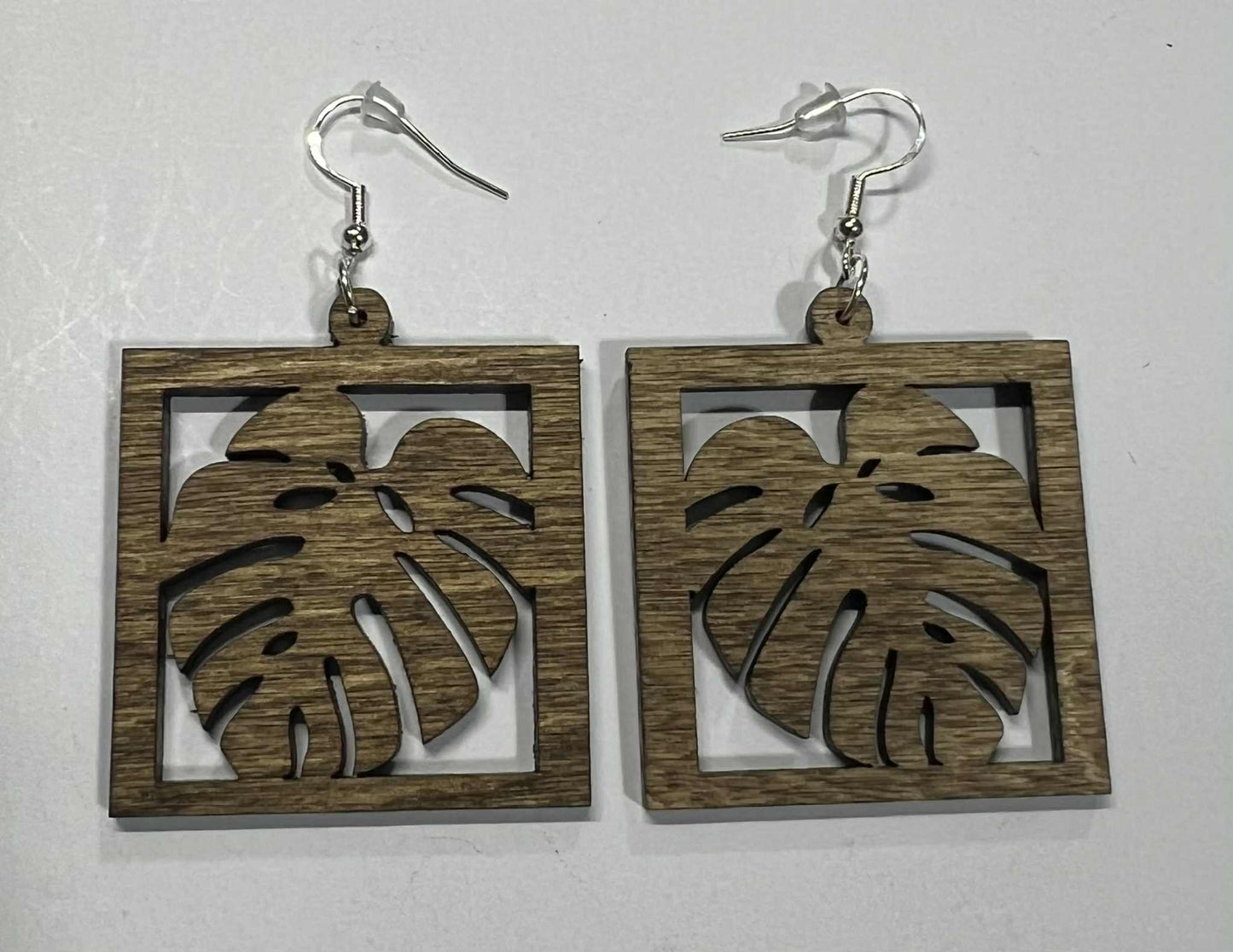 Rustic AS IS Misfits- Monstera Leaf Square Earring