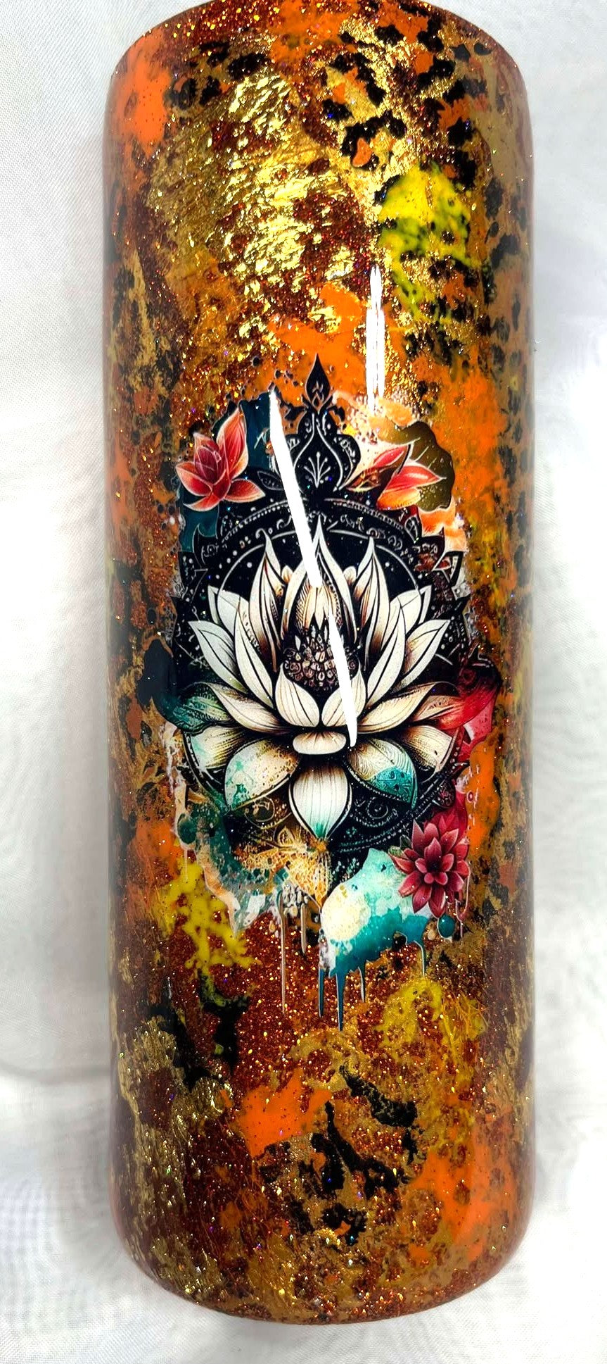 Orange Hand Painted with Lotus Blossoms Tumbler - 20oz