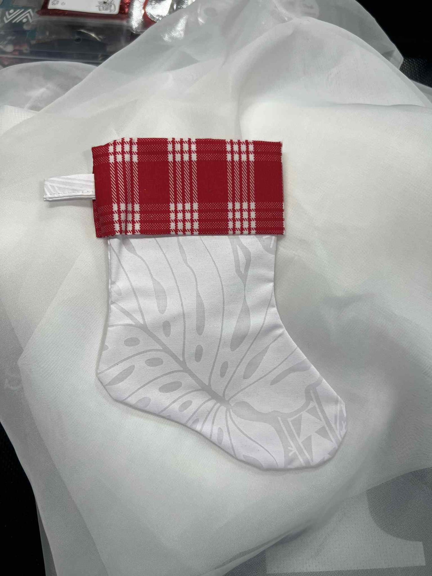 **LIMITED EDITION - KK 2025 Filled Mini Holiday Stocking (Hawaiian Tribal white on white Print) * LIMITED EDITION!