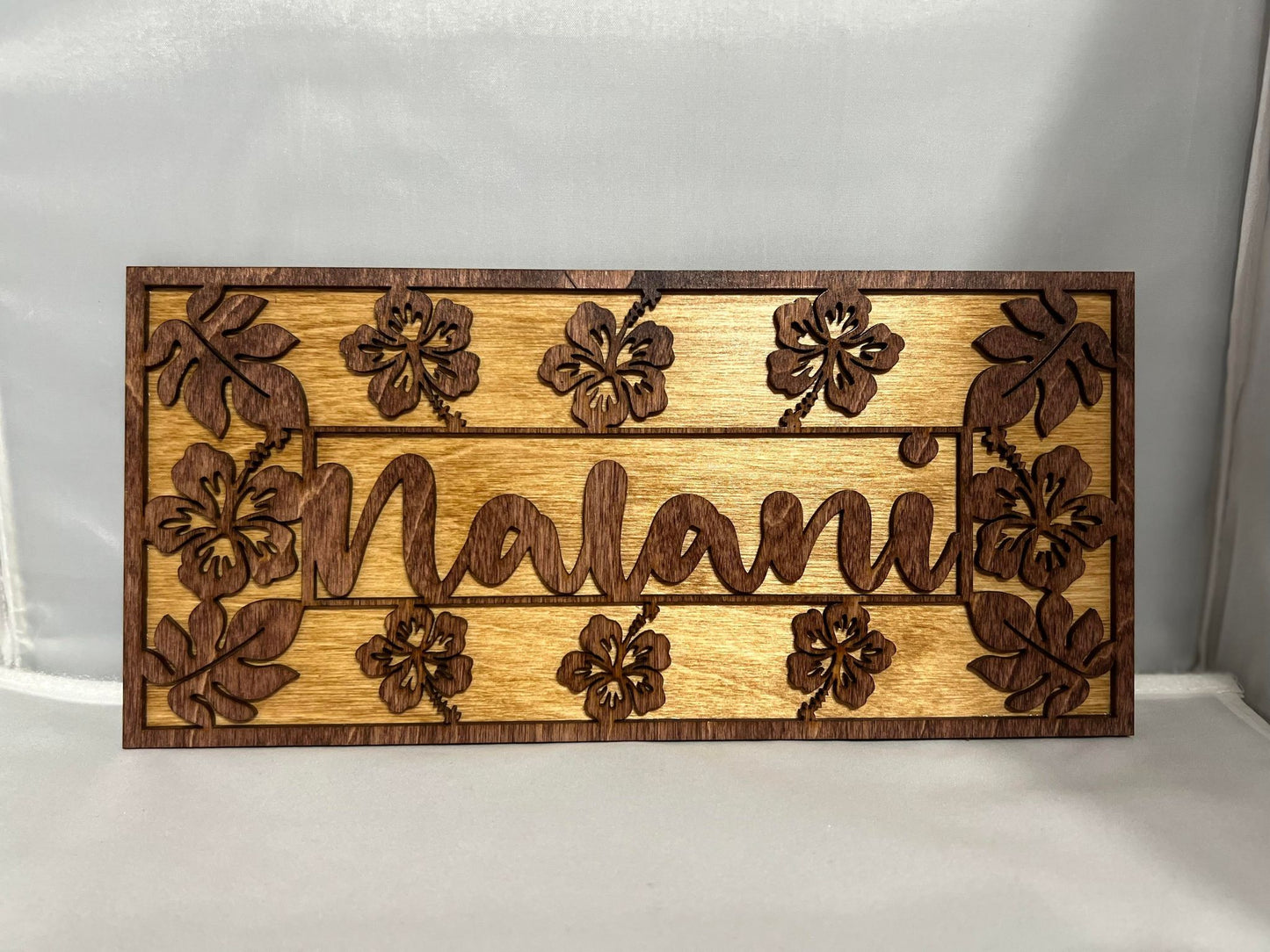 Custom Hibiscus and Ulu Leaf Name sign